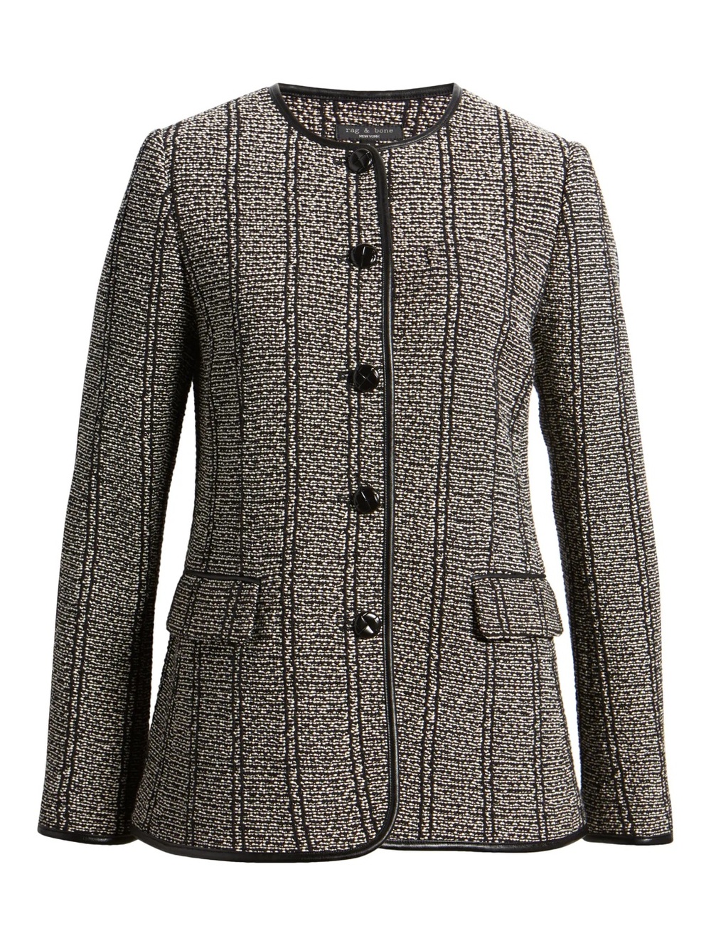 rag & bone Black and Cream Tweed Collarless Jacket